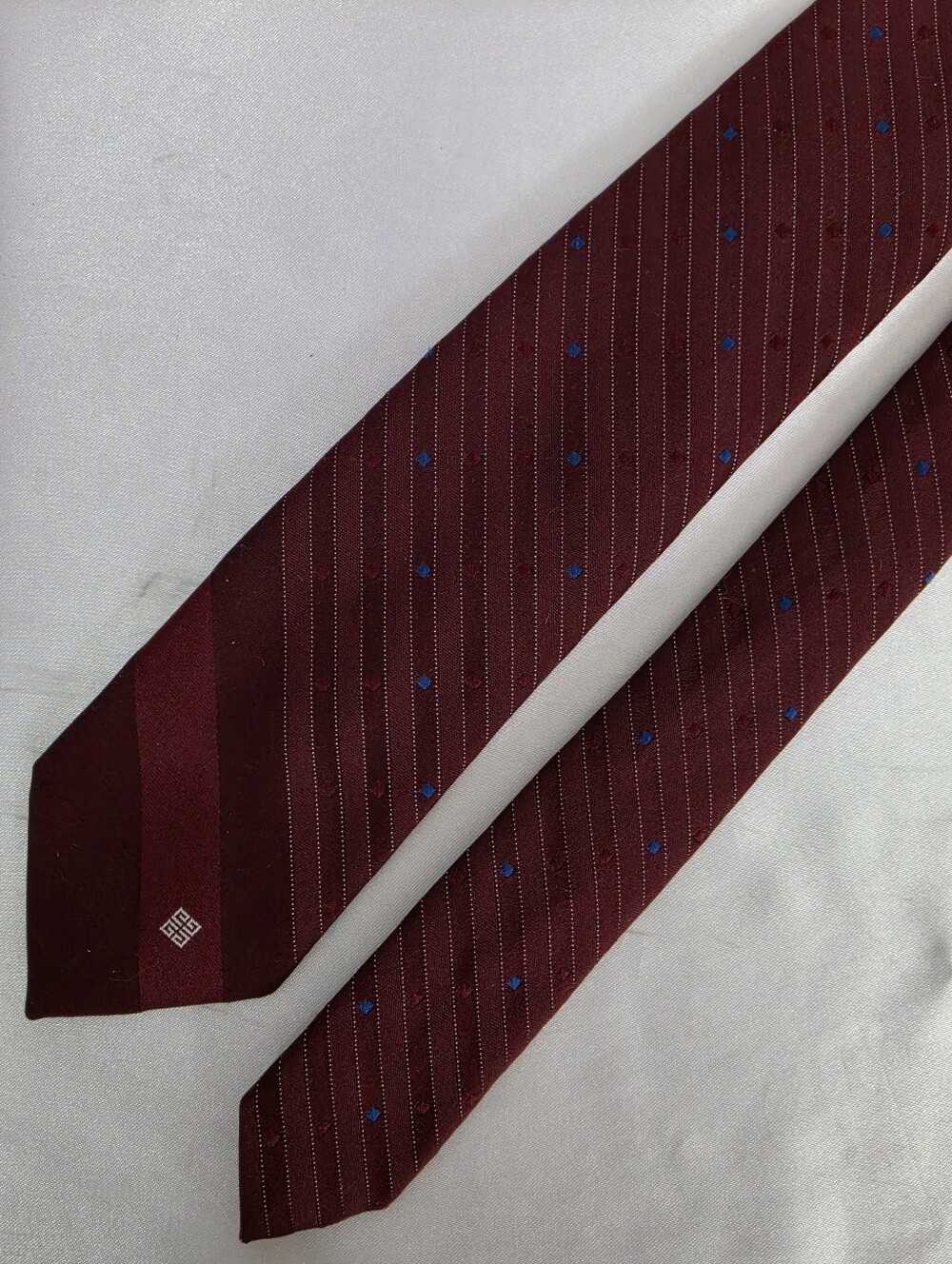 Givenchy Burgundy Pinstripe Tie with Blue Dot Motif